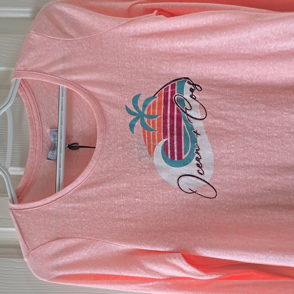 OCEAN+COAST BRAND SIGNATURE GIRL'S PINK GRAPHIC LONG SLEEVES TEE SIZE XL